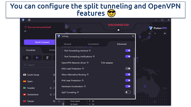 Screenshot of Proton VPN's OpenVPN settings