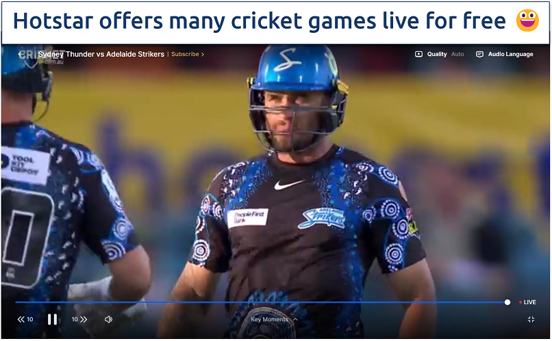 Screenshot of streaming Sydney Thunder vs Adelaide Strikers live on Hotstar