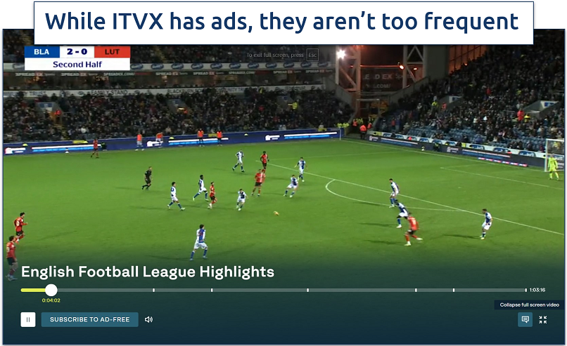 Screenshot of streaming EFL highlights on ITVX