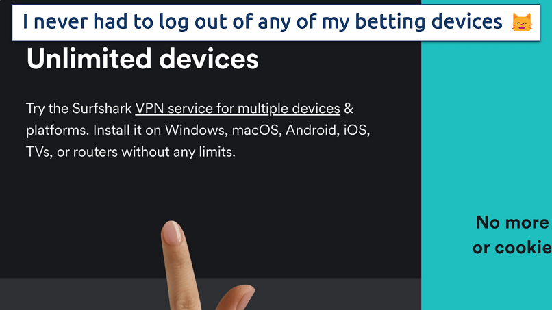 Screenshot showing unlimited devices on the Surfshark website