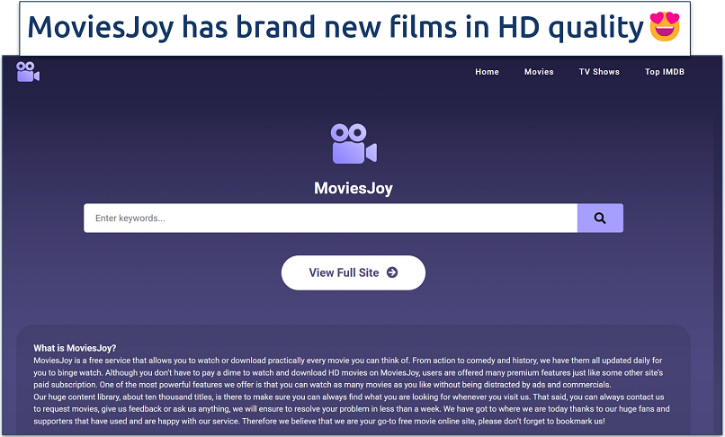 Screenshot of streaming a film on MoviesJoy in HD