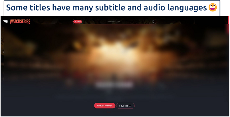 Screenshot of streaming a movie on WatchSeries with the subtitle language menu