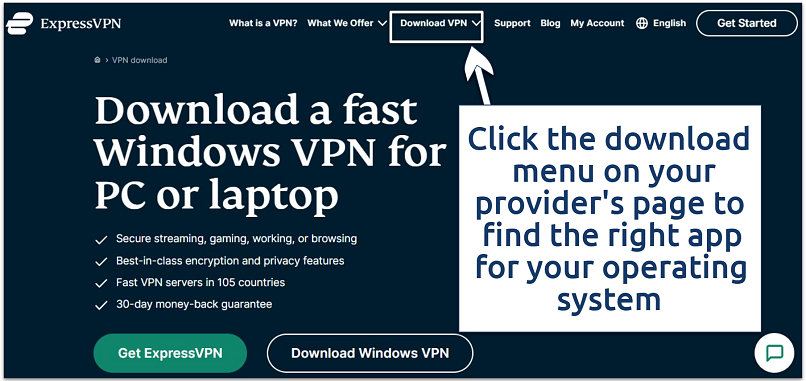 A screenshot of ExpressVPN download page