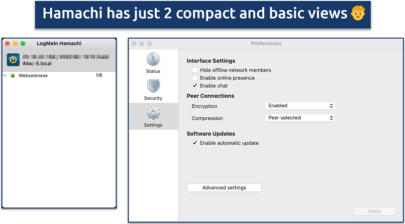 Screenshot showing the 2 main views of the ExpressVPN app