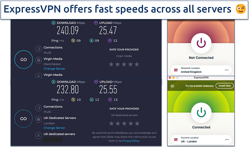 Screenshot of ExpressVPN's speed test results