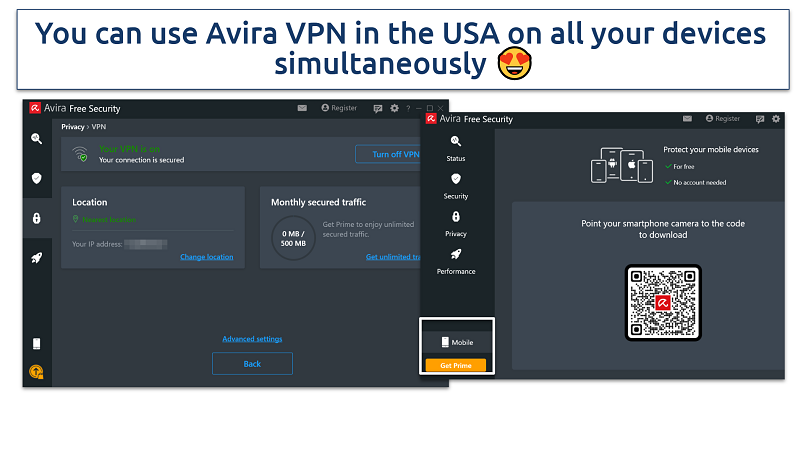 Screenshot showing Avira VPN settings