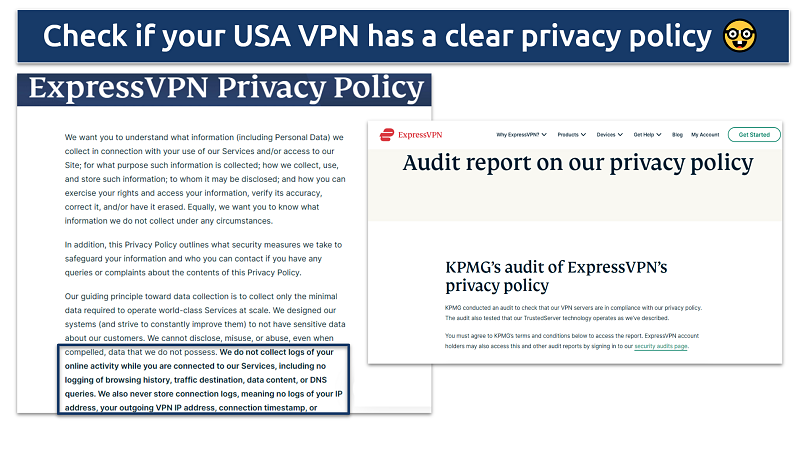 Screenshot of the ExpressVPN privacy policy