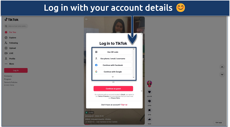 A screenshot showing the TikTok's login button