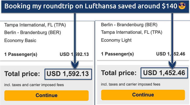 Screenshot showing the potential savings of booking 