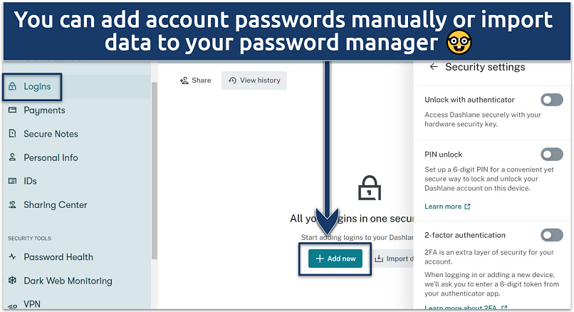 Screenshot of the Dashlane password manager web app