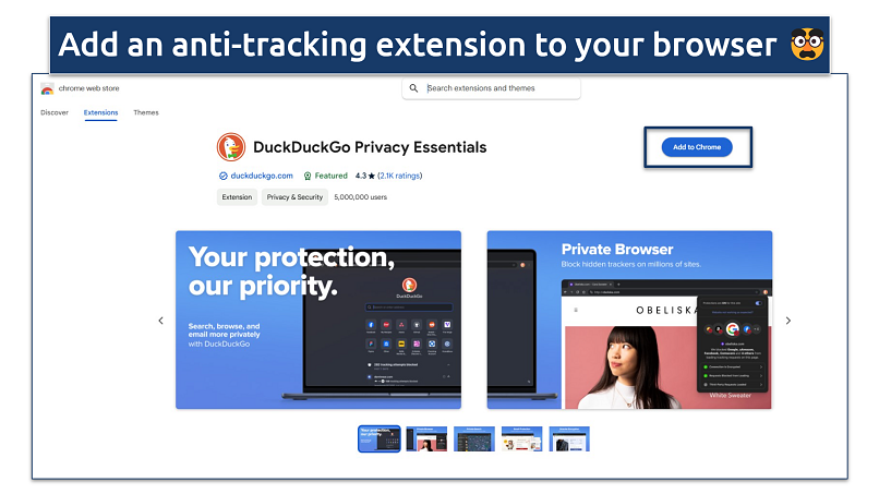 Screenshot of adding an anti-tracking extension to the browser