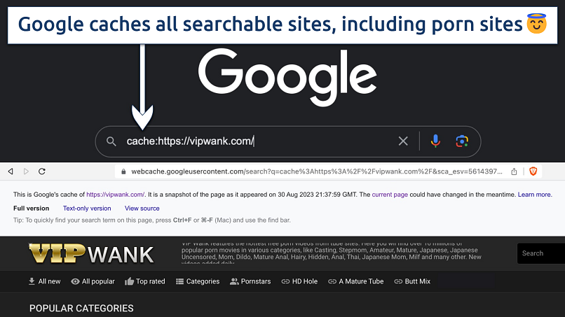 Screenshot showing Google Cache