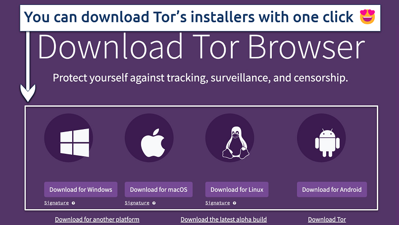 Screenshot showing the Tor browser download page