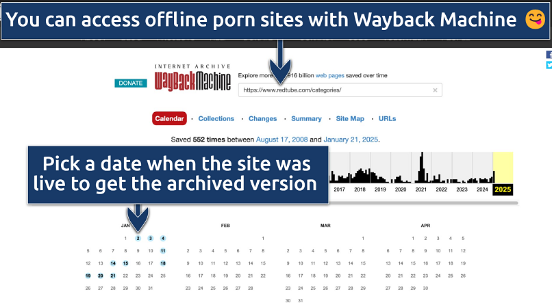 Screenshot showing the Internet Archive Wayback Machine interface