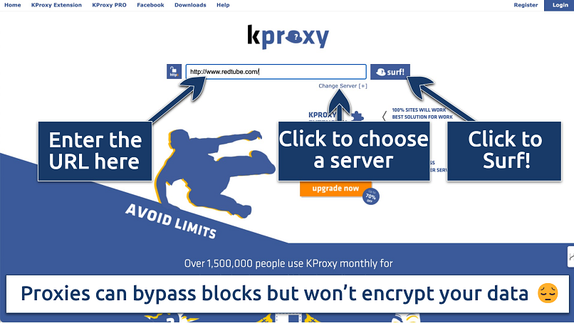 Screenshot showing the kproxy interface