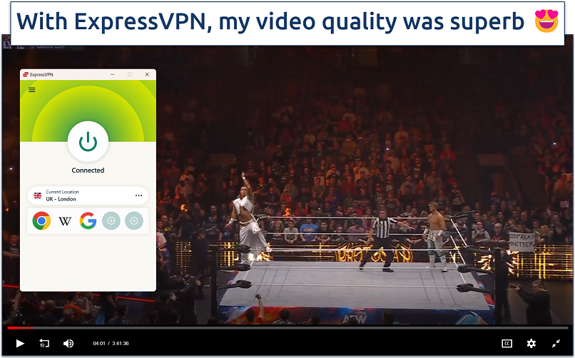 Screenshot of streaming AEW Worlds End on Triller TV in HD