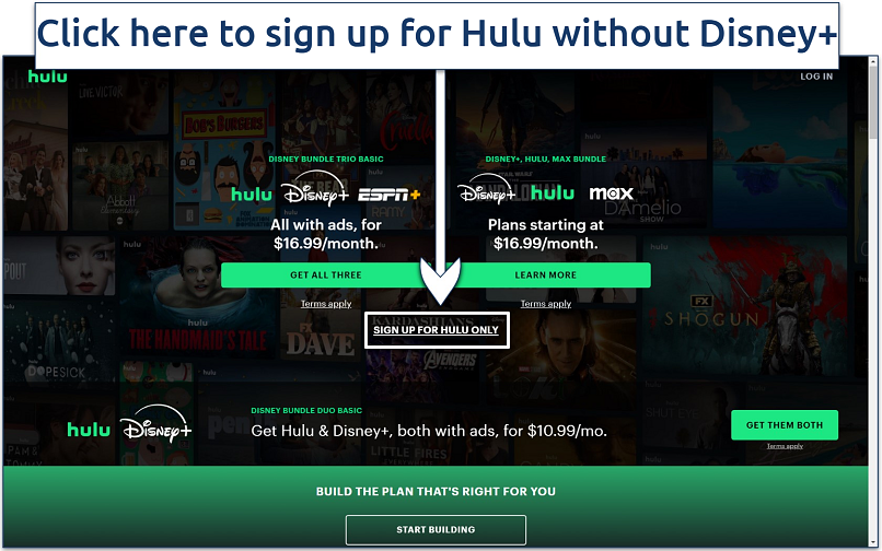 Screenshot of Hulu sign up page