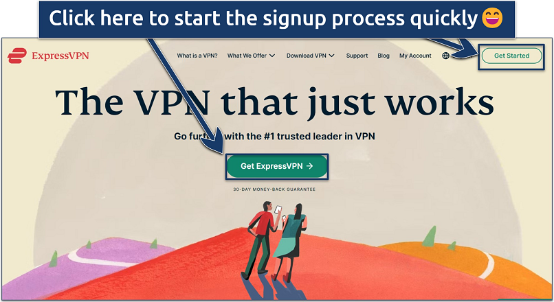 Image showing the landing page of ExpressVPN website