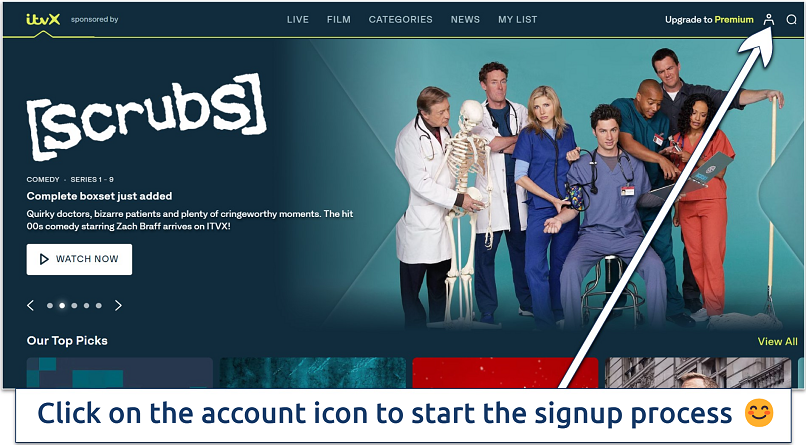 Screenshot showing the ITVX website's landing page