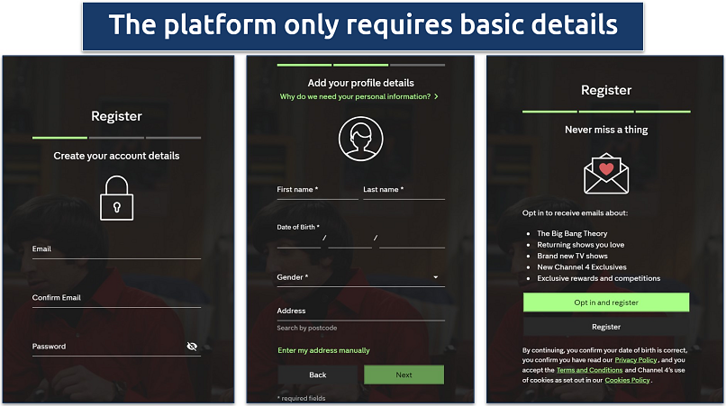 Screenshot of Channel4's registration process 