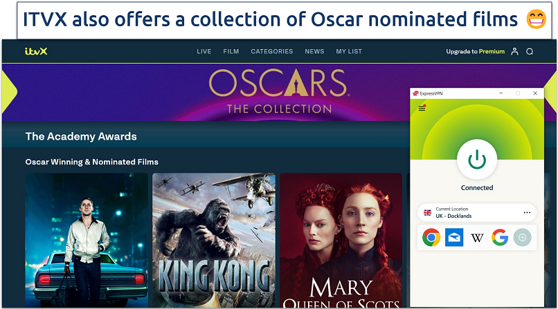 Image showing the Oscars collection of the ITVX website