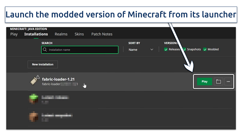 Screenshot showing Minecraft launcher