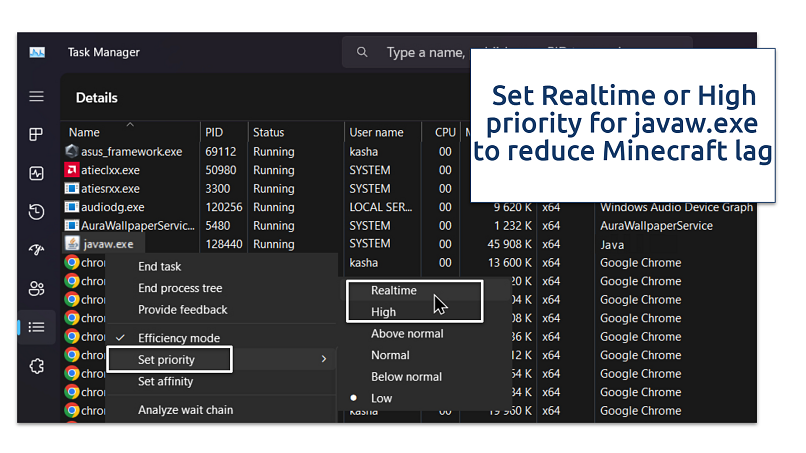 Screenshot showing the Windows Task Manager Details tab