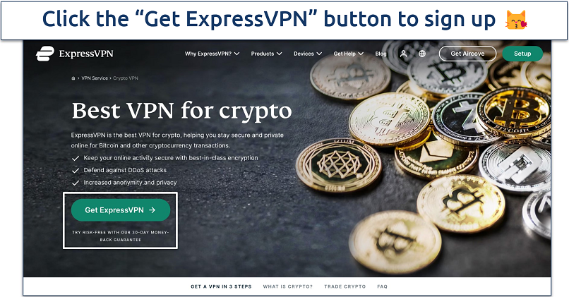 Screenshot of ExpressVPN's crypto landing page