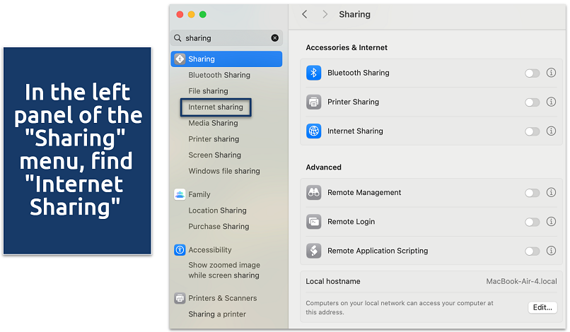 Screenshot showing steps to turn on a WiFi hotspot on a Mac