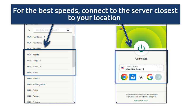 A screenshot showing ExpressVPN's server selection interface