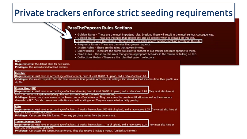 Screenshot showing seeding rules on PassThePopcorn