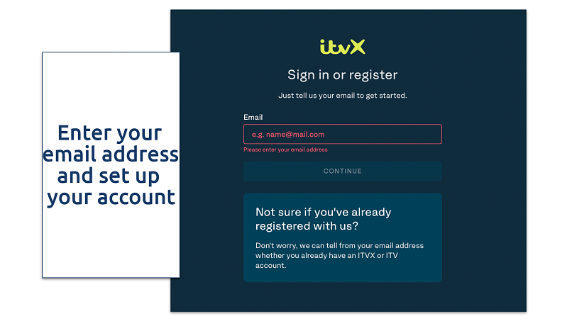 Screenshot of the ITVX sign-in page