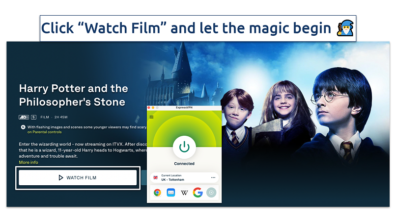 Screenshot of the Harry Potter and the Philosopher's Stone ITVX page