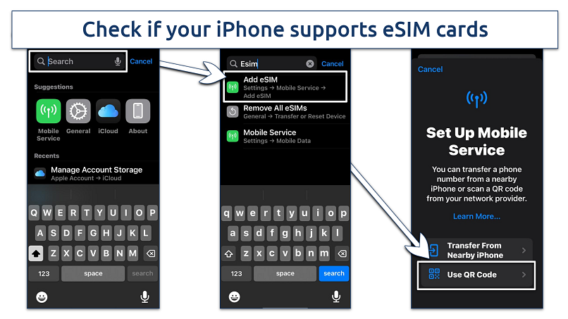 Screenshot of the eSIM setup on iPhone