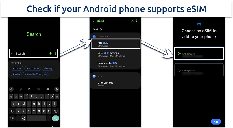 Screenshot of eSIM setup on Android