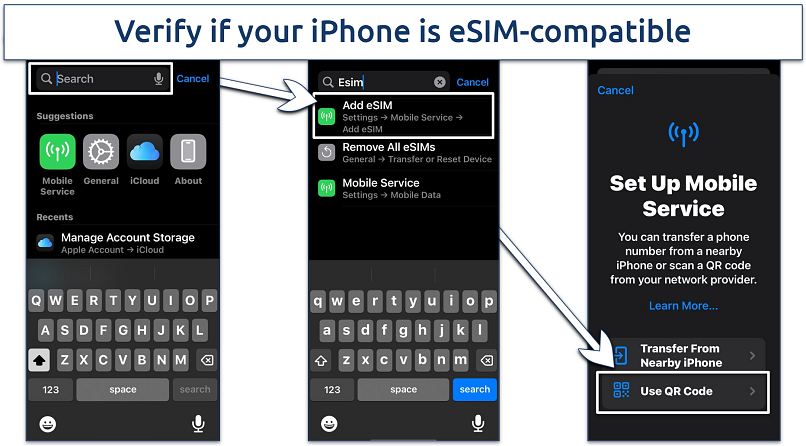 Screenshot of eSIM setup on iPhone