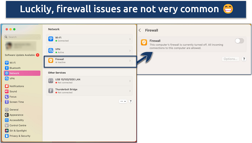 Screenshot of the firewall settings on macOS