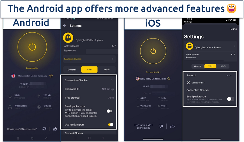 Screenshot of CyberGhost's mobile apps