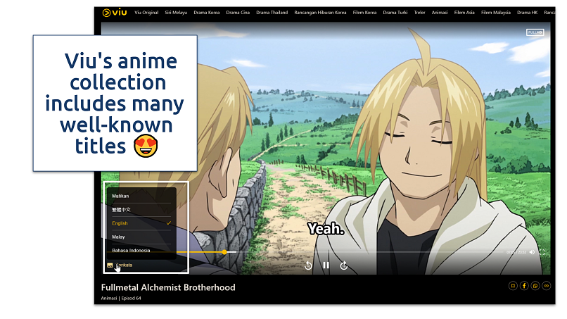 Screenshot showing FMA: Brotherhood on Viu