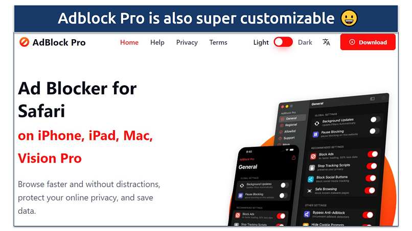 Screenshot of the AdBlock Pro homepage