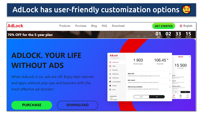 A screenshot of the AdLock homepage