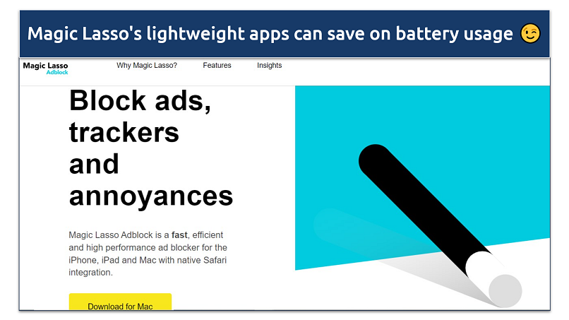 A screenshot of the Magic Lasso adblock homepage