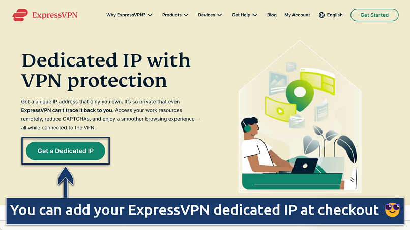 Screenshot showing the dedicated IP option on the ExpressVPN checkout page