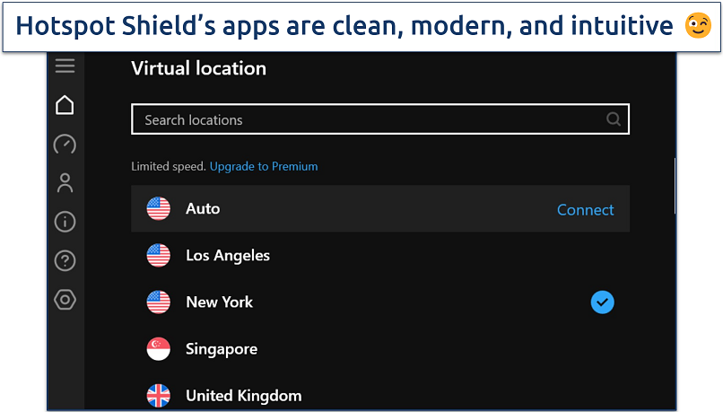 A screenshot showing Hotspot Shield's list of free servers