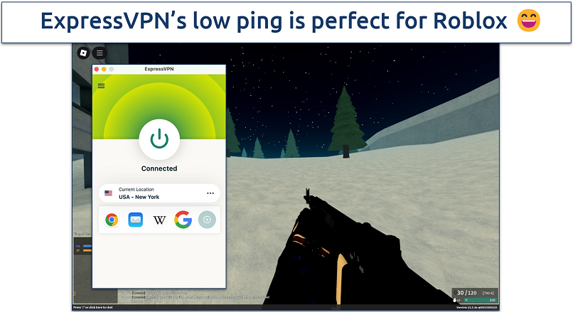 Screenshot of Phantom Forces gameplay with ExpressVPN connected