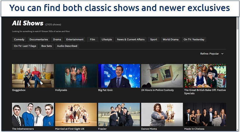 Screenshot of Channel4's selection of free shows