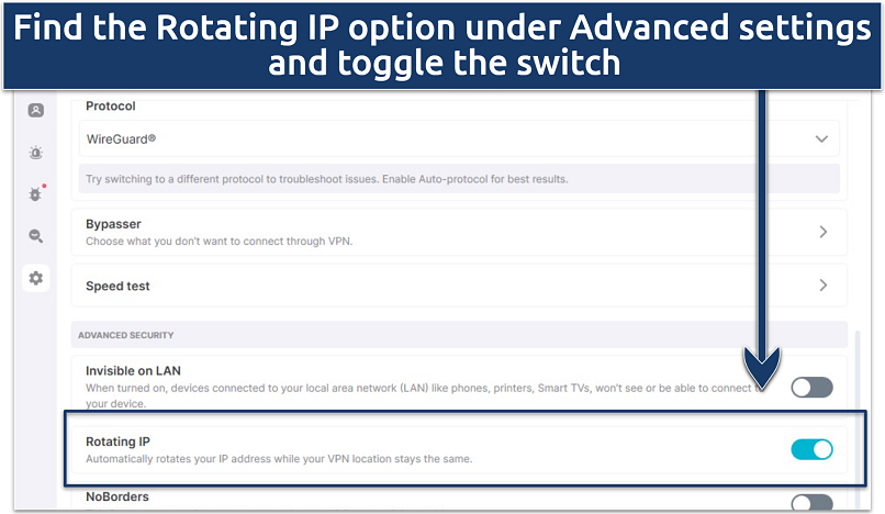 Screenshot of the Surfshark IP rotation feature