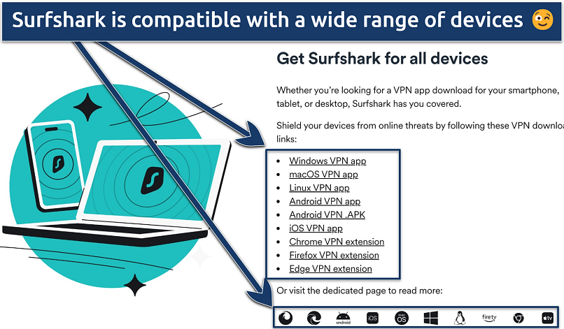 Screenshot of the download page on the Surfshark website