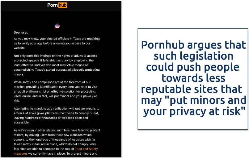 Screenshot of Pornhub being blocked in texas