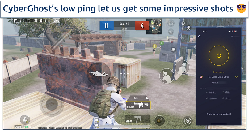 Screenshot of PUBG gameplay with CyberGhost connected